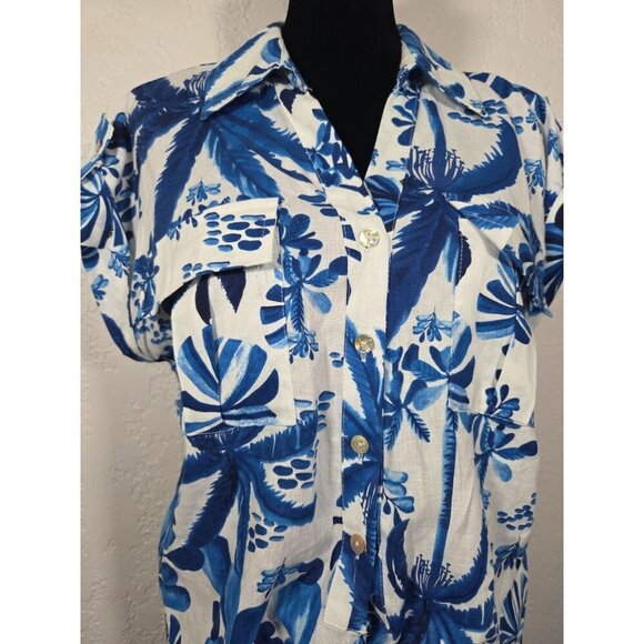 Panama Jack Tropical Cropped Front Tie Button Down Top Size Small - Picture 2 of 6